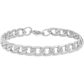 Steeltime Diamond Cut Pave Stainless Steel Cuban or Figaro Link Necklace + Bracelet