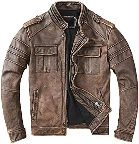 Mens Cafe Racer Jacket - Distressed Leather Jacket Men - Vintage Brown Leather Jacket - Genuine Lambskin Biker Jacket in Saudi Arabia