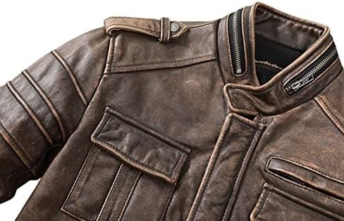 Mens Cafe Racer Jacket - Distressed Leather Jacket Men - Vintage Brown Leather Jacket - Genuine Lambskin Biker Jacket in Saudi Arabia