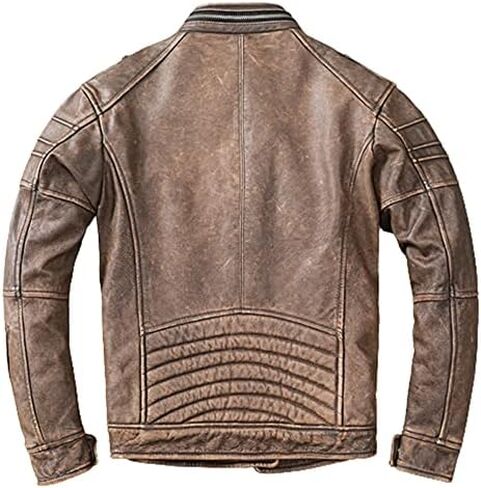 Mens Cafe Racer Jacket - Distressed Leather Jacket Men - Vintage Brown Leather Jacket - Genuine Lambskin Biker Jacket in Saudi Arabia