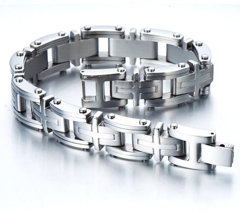 COOLSTEELANDBEYOND Exclusive Stainless Steel Man Jewelry Cross Link Bracelet for Men 8.85 Inches in Saudi Arabia