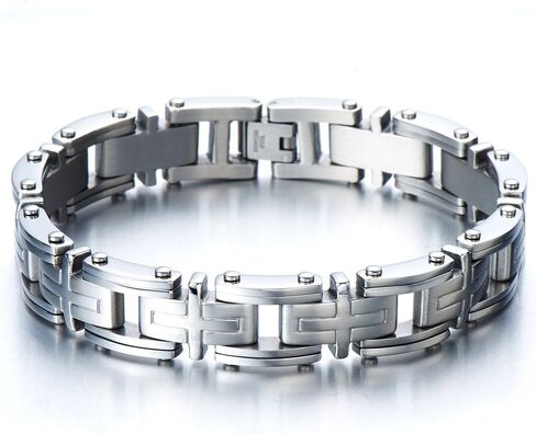 COOLSTEELANDBEYOND Exclusive Stainless Steel Man Jewelry Cross Link Bracelet for Men 8.85 Inches in Saudi Arabia
