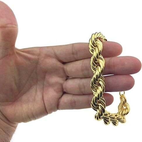 Bling Cartel Mens 14k Gold Plated Bracelet Hip Hop Rope Wrist Chain Hollow 9" Inch x 14MM Wide in Saudi Arabia