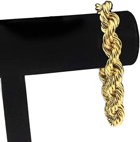 Bling Cartel Mens 14k Gold Plated Bracelet Hip Hop Rope Wrist Chain Hollow 9" Inch x 14MM Wide in Saudi Arabia