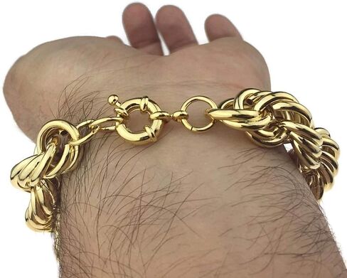 Bling Cartel Mens 14k Gold Plated Bracelet Hip Hop Rope Wrist Chain Hollow 9" Inch x 14MM Wide in Saudi Arabia