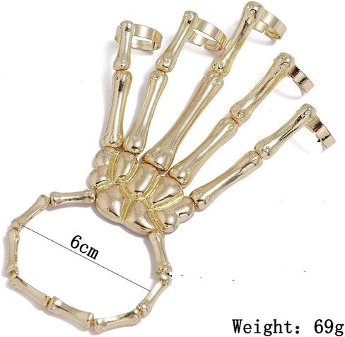 2 Pieces Halloween Skull Skeleton Hand Bracelet with Ring Metal Hand Bangle Bracelet Skull Fingers Wristband for Men and Women Jewelry in Saudi Arabia