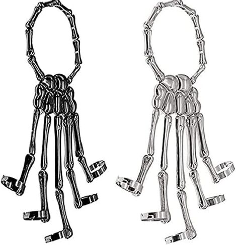 2 Pieces Halloween Skull Skeleton Hand Bracelet with Ring Metal Hand Bangle Bracelet Skull Fingers Wristband for Men and Women Jewelry in Saudi Arabia