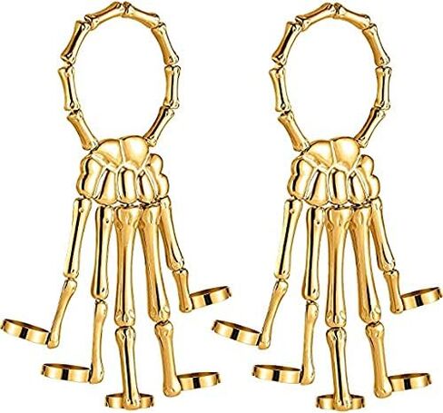 2 Pieces Halloween Skull Skeleton Hand Bracelet with Ring Metal Hand Bangle Bracelet Skull Fingers Wristband for Men and Women Jewelry in Saudi Arabia