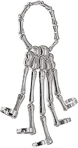 2 Pieces Halloween Skull Skeleton Hand Bracelet with Ring Metal Hand Bangle Bracelet Skull Fingers Wristband for Men and Women Jewelry in Saudi Arabia