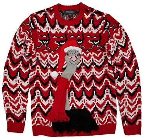 Mens Ugly Christmas Ostrich Scarf Holiday Knit Crewneck Sweater in Saudi Arabia