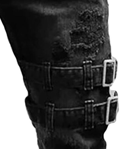 Maiyifu-GJ Men's Distressed Moto Biker Jeans Ripped Punk Gothic Zipper Denim Pants Hip hop Tapered Leg Slim Fit Jean in Kuwait
