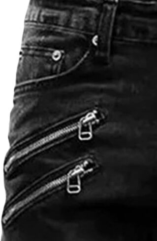 Maiyifu-GJ Men's Distressed Moto Biker Jeans Ripped Punk Gothic Zipper Denim Pants Hip hop Tapered Leg Slim Fit Jean in Kuwait