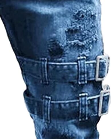 Maiyifu-GJ Men's Distressed Moto Biker Jeans Ripped Punk Gothic Zipper Denim Pants Hip hop Tapered Leg Slim Fit Jean in Kuwait