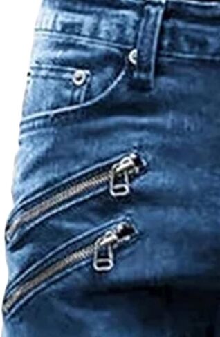 Maiyifu-GJ Men's Distressed Moto Biker Jeans Ripped Punk Gothic Zipper Denim Pants Hip hop Tapered Leg Slim Fit Jean in Kuwait