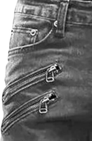 Maiyifu-GJ Men's Distressed Moto Biker Jeans Ripped Punk Gothic Zipper Denim Pants Hip hop Tapered Leg Slim Fit Jean in Kuwait