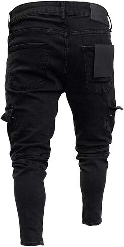 Maiyifu-GJ Men's Distressed Moto Biker Jeans Ripped Punk Gothic Zipper Denim Pants Hip hop Tapered Leg Slim Fit Jean in Kuwait