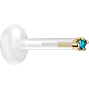 Body Candy 14k Yellow Gold December 1.5mm CZ Bioplast Push in Labret Monroe 14 Gauge 3/8" in Saudi Arabia