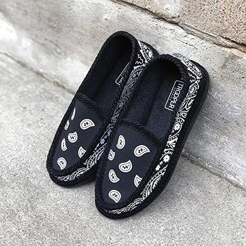 Trooper America Men and Women KS-002 Black Bandana Paisley Slip-On | Cozy, Colorful House Shoe Slippers | Ultra Cushion For Indoor and Outdoor in Saudi Arabia