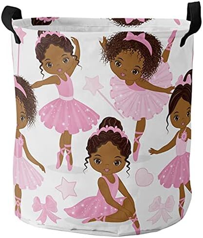 17 Inches Laundry Basket Collapsible Storage Bin, Cute Black Ballerina Girl Waterproof Oxford Fabric Clothes Basket Laundry Hamper for Dorm, Office, Home, Cartoon Pink Bow Dance in Saudi Arabia