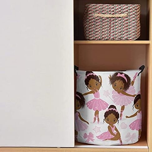 17 Inches Laundry Basket Collapsible Storage Bin, Cute Black Ballerina Girl Waterproof Oxford Fabric Clothes Basket Laundry Hamper for Dorm, Office, Home, Cartoon Pink Bow Dance in Saudi Arabia
