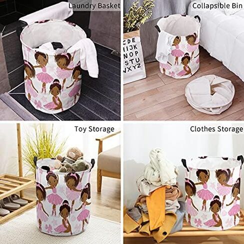 17 Inches Laundry Basket Collapsible Storage Bin, Cute Black Ballerina Girl Waterproof Oxford Fabric Clothes Basket Laundry Hamper for Dorm, Office, Home, Cartoon Pink Bow Dance in Saudi Arabia