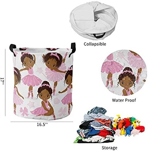 17 Inches Laundry Basket Collapsible Storage Bin, Cute Black Ballerina Girl Waterproof Oxford Fabric Clothes Basket Laundry Hamper for Dorm, Office, Home, Cartoon Pink Bow Dance in Saudi Arabia
