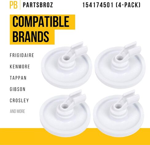 5300809640 154174501 Dishwasher Rack Wheels (4-Pack) by PartsBroz - Compatible Kenmore, Westinghouse, Frigidaire Lower Rack - Replaces AP2135554, AH452448, PS452448 - Upgraded Dishwasher Roller Wheels in Saudi Arabia