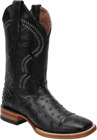 Mens Genuine Leather Quill Ostrich Print Western Cowboy Square Toe Rodeo Boots.Bota rodeo imitacion avestruz cowboy in Saudi Arabia