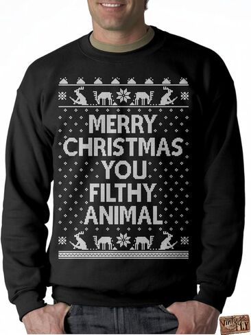 Vintage Fly Mens Ugly Christmas Sweater Merry Christmas You Filthy Animal Pullover Sweatshirt in Saudi Arabia