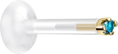 Body Candy 14k Yellow Gold December 1.5mm CZ Bioplast Push in Labret Monroe 14 Gauge 3/8" in Saudi Arabia