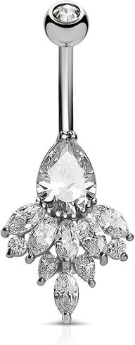 Covet Jewelry Tear Drop CZ and Marquise CZ Clustered 316L Surgical Steel Belly Button Navel Rings in Saudi Arabia