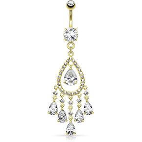 Pierced Owl - Tear Drop Chandelier CZ Crystal Deluxe Dangling Belly Button Ring