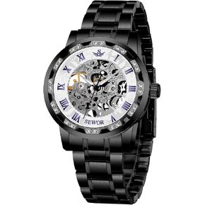 Watches, Men's Watches Mechanical Hand-Winding Skeleton Classic Business Fashion Stainless Steel Steampunk Dress Watch