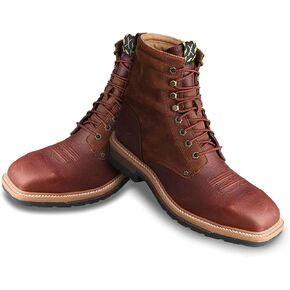 Twisted X Men's 8″ Steel Toe Lite Western Work Lacer - Hard Construction Lace-Up Full-Grain Leather Boots - Safety Traditional Western Boots for Men