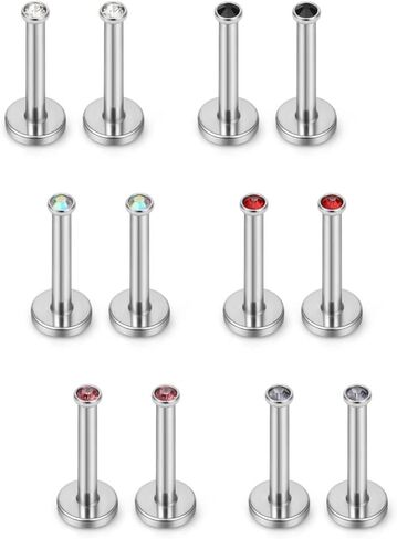 Ruifan 2-4mm مزيج الألوان جولة تشيكوسلوفاكيا جوهرة مترابطة داخليًا Labret مونرو الشفاه الدائري Tragus مسمار حلق مسمار الحديد ثقب المجوهرات بار 6-10mm 16G 12PCS, 10pcs - 2mm gem in Saudi Arabia