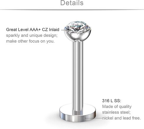 SCERRING 16 جرام الشفاه خواتم الفولاذ المقاوم للصدأ Labret مونرو الشفاه الدائري الزنمة مسمار اللولب القرط مسمار ثقب المجوهرات بار طول 8 مللي متر 5-20 قطعة in Kuwait