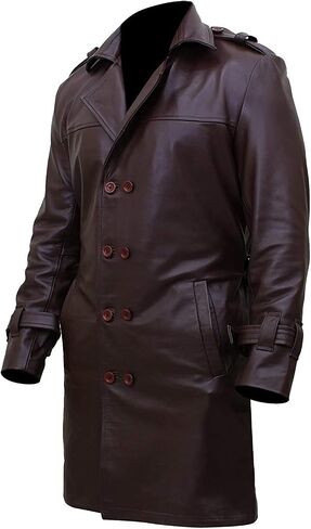 Mens Watchmen Faux Leather Trench Brown Coat in Kuwait