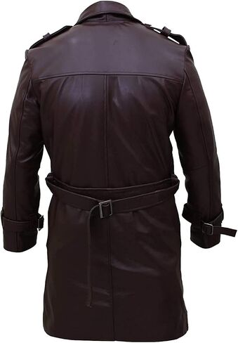 Mens Watchmen Faux Leather Trench Brown Coat in Kuwait