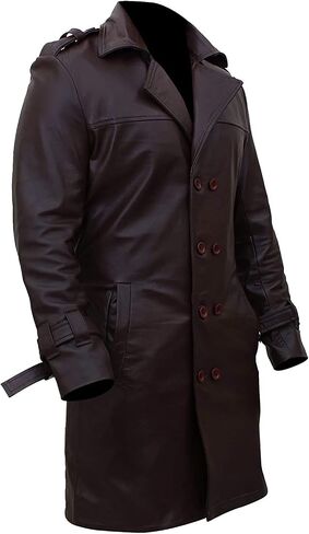 Mens Watchmen Faux Leather Trench Brown Coat in Kuwait