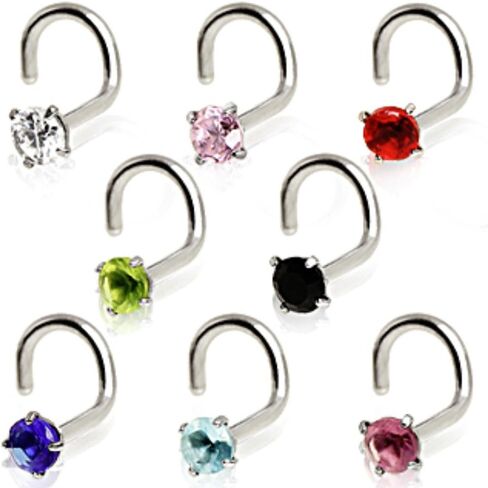 Covet Jewelry 316L Surgical Steel Screw Nose Ring with Prong Set Gem in Saudi Arabia