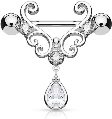 Lobal Domination Pair of Heart Filigree with Teardrop 14g Nipple Rings Shields - Steel, Gold or Rose Gold in Kuwait