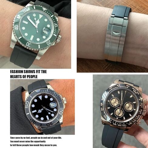 Wscebck Rubber Watchband 20mm 21mm Fit for Rolex Submariner GMT Daytona Oyster Perpetual Yacht Master Slide Lock Buckle Silicone Strap (Color : Black, Size : 20mm) in Kuwait