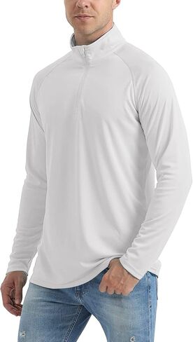 Men's UPF 50+ Fishing Shirts 1/4 Zip Sun Protection Hiking Running Rash Guard T-Shirts Quick Dry Long Sleeve Outdoor Shirt in Saudi Arabia