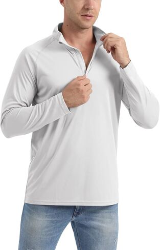Men's UPF 50+ Fishing Shirts 1/4 Zip Sun Protection Hiking Running Rash Guard T-Shirts Quick Dry Long Sleeve Outdoor Shirt in Saudi Arabia