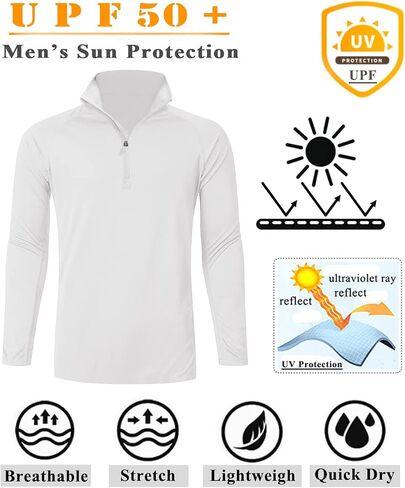 Men's UPF 50+ Fishing Shirts 1/4 Zip Sun Protection Hiking Running Rash Guard T-Shirts Quick Dry Long Sleeve Outdoor Shirt in Saudi Arabia