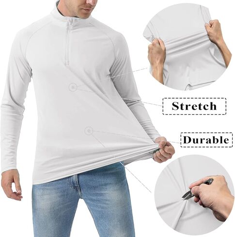 Men's UPF 50+ Fishing Shirts 1/4 Zip Sun Protection Hiking Running Rash Guard T-Shirts Quick Dry Long Sleeve Outdoor Shirt in Saudi Arabia