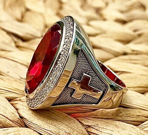 HKN1682 Designs Ruby Red Cubic Zirconia Rhodium Plated Bishop Cross and Midre in Saudi Arabia