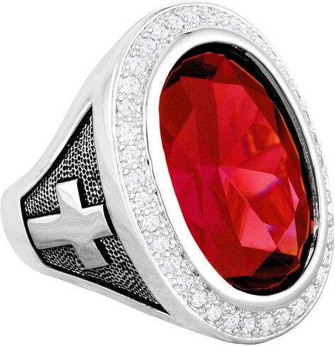 HKN1682 Designs Ruby Red Cubic Zirconia Rhodium Plated Bishop Cross and Midre in Saudi Arabia
