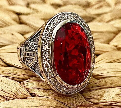 HKN1682 Designs Ruby Red Cubic Zirconia Rhodium Plated Bishop Cross and Midre in Saudi Arabia