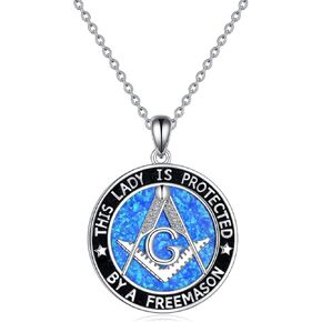 YFN Masonic Pendant Necklace Sterling Silver for Men, Freemason Compass Symbol Opal/Abalone Jewelry Gifts for Women Men 18+2" in Kuwait